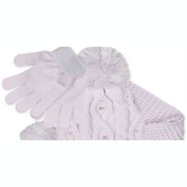 Fab Big Girl's 3 Pc Sparkly Knit Hat Scarf & Gloves Set Purple Size Regular. View a larger version of this product image.