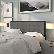 Emma + Oliver King Size Upholstered Metal Panel Headboard in Tufted Dark Gray Fabric