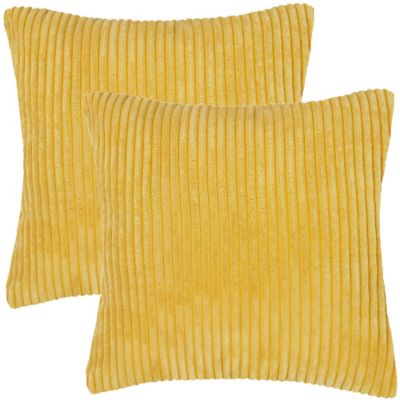 PiccoCasa Soft Corduroy Striped Throw Pillow Covers For Sofa Bed 20" X 20" Yellow 2 Pcs