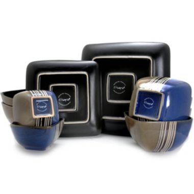 Elama Uptown Loft 16 Piece Double Bowl Stoneware Dinnerware Set with Service for 4. View a larger version of this product image.