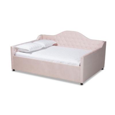 Baxton Studio Baxton Studio Perry Modern And Contemporary Light Pink Velvet Fabric Upholstered And Button Tufted Full Size Daybed - Light Pink