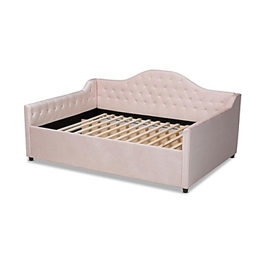 Baxton Studio Baxton Studio Perry Modern And Contemporary Light Pink Velvet Fabric Upholstered And Button Tufted Full Size Daybed - Light Pink. View a larger version of this product image.