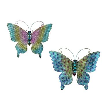 Things2Die4 Set of 2 Multicolor Metal Butterfly Wall Decor Outdoor Indoor Hanging Sculptures. View a larger version of this product image.
