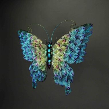 Things2Die4 Set of 2 Multicolor Metal Butterfly Wall Decor Outdoor Indoor Hanging Sculptures. View a larger version of this product image.
