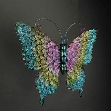 Things2Die4 Set of 2 Multicolor Metal Butterfly Wall Decor Outdoor Indoor Hanging Sculptures. View a larger version of this product image.