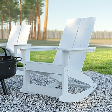 Emma and Oliver Harmon Modern All-Weather White Poly Resin Adirondack Rocking Chair for Indoor/Outdoor Use. View a larger version of this product image.