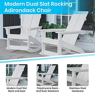 Emma and Oliver Harmon Modern All-Weather White Poly Resin Adirondack Rocking Chair for Indoor/Outdoor Use. View a larger version of this product image.