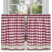 Sweet Home Collection   Buffalo Check Gingham Kitchen Window Curtains, 36" Tier Pair, Burgundy