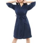 Alternate image 1 for PiccoCasa Women's Turkish Cotton Lightweight Soft Solid Breathable Long Sleeves Warm Spa Waffle Bathrobe Kimono Short Robe Navy Blue M