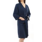 Alternate image 2 for PiccoCasa Women's Turkish Cotton Lightweight Soft Solid Breathable Long Sleeves Warm Spa Waffle Bathrobe Kimono Short Robe Navy Blue M
