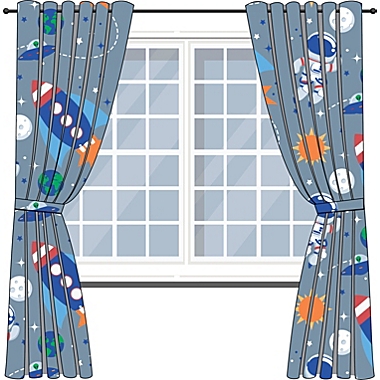 Everyday Kids Outer Space Adventures 4-Piece Drapes - Curtains Set (2 Panels, 2 Tiebacks). View a larger version of this product image.