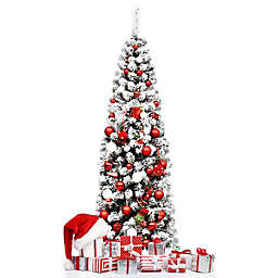 Costway 6-Foot Unlit Hinged Snow Flocked Artificial Pencil Christmas Tree
