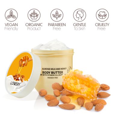 Lovery Almond Milk & Honey Body Butter - Ultra Hydrating Shea Butter Cream. View a larger version of this product image.