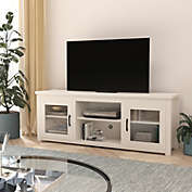 Merrick Lane Galena Traditional Full Glass Door 65" TV Stand for up to 80" TVs; White Wash Finish