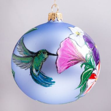 Hummingbirds with Flowers Ball Polish Glass Christmas Tree Ornament. View a larger version of this product image.