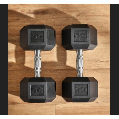 Soozier Hex Rubber Free Weight Dumbbells 50 Lbs. Set of 2 with Steel Handles, Hand Weight for Strength Workout Training, Black. View a larger version of this product image.