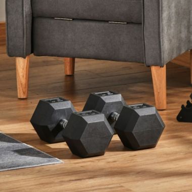 Soozier Hex Rubber Free Weight Dumbbells 50 Lbs. Set of 2 with Steel Handles, Hand Weight for Strength Workout Training, Black. View a larger version of this product image.