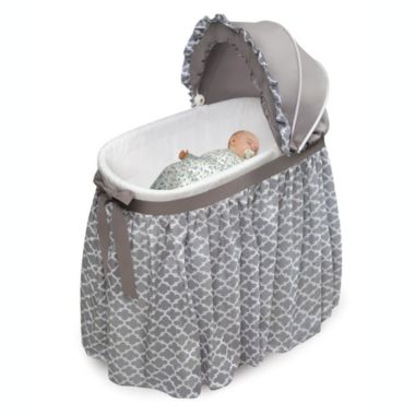 Badger Basket Co. Wishes Oval Bassinet - Full Length Skirt - Gray/Lantern. View a larger version of this product image.