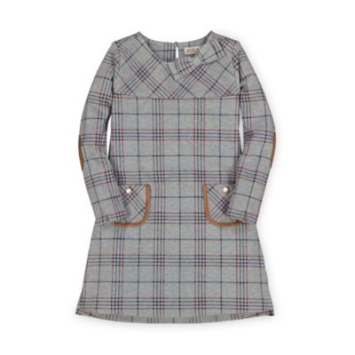 Hope & Henry Girls&#39; Quilted Ponte Riding Dress (Gray, Berry, and Navy Plaid, 12-18 Months)