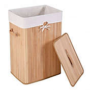 Costway Rectangle Bamboo Hamper Laundry Basket Washing Cloth Bin Storage Bag Lid 3 color-Natural