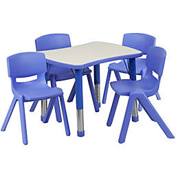 Flash Furniture 21.875''W x 26.625''L Rectangular Blue Plastic Height Adjustable Activity Table Set with 4 Chairs