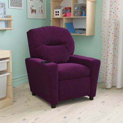 Flash Furniture Chandler Contemporary Purple Microfiber Kids Recliner with Cup Holder
