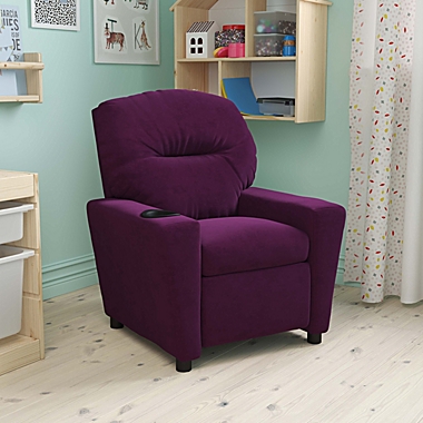 Flash Furniture Chandler Contemporary Purple Microfiber Kids Recliner with Cup Holder. View a larger version of this product image.