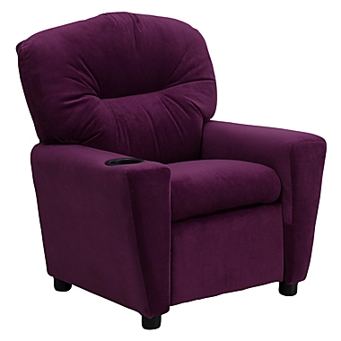Flash Furniture Chandler Contemporary Purple Microfiber Kids Recliner with Cup Holder. View a larger version of this product image.