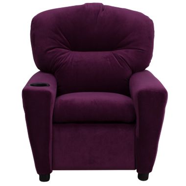 Flash Furniture Chandler Contemporary Purple Microfiber Kids Recliner with Cup Holder. View a larger version of this product image.
