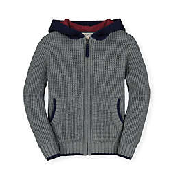 Hope & Henry Boys' Zip Up Sweater Hoodie Waffle Stitch, Grey, 6-12 Months