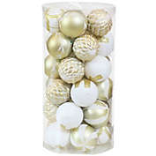 Sunnydaze Indoor Christmas Holiday Tree Shatterproof Glitter Ball Ornaments with Hooks - 2" - White and Gold - 30pc