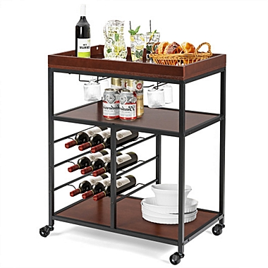 Costway-CA 3 Tier Storage Bar Serving Cart with Wine Rack. View a larger version of this product image.