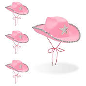 Zodaca Pink Cowboy Hats for Girls Costumes, Western Birthday Party (Silver Sequins, 4 Pack)