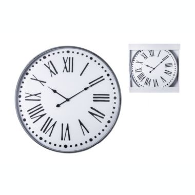 Urban Trends Collection Metal Round Wall Clock with Box, Glass Covered and Roman Numeric Design Painted Finish White. View a larger version of this product image.