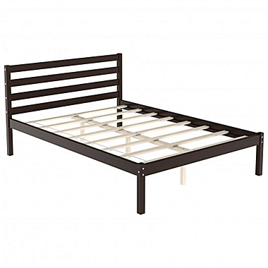 Costway Twin Size Bed Frame Solid Wood Bed Platform W/Headboard Wood Slat 