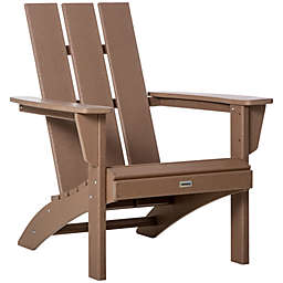 Outsunny Outdoor HDPE Adirondack Chair, Plastic Deck Lounger with High Back and Wide Seat, Brown
