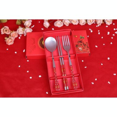 Stock Preferred Korean Style Chinese Stainless Steel Chopsticks Set Fork Spoon Red. View a larger version of this product image.