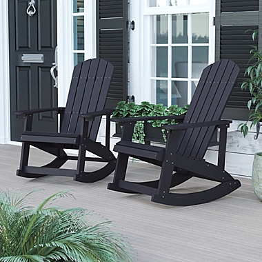 Flash Furniture Savannah All-Weather Poly Resin Wood Adirondack Rocking Chair With Rust Resistant Stainless Steel Hardware In Black - Black. View a larger version of this product image.