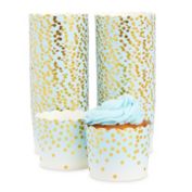 Sparkle and Bash 50 Pack Blue and Gold Polka Dot Cupcake Liners Wrappers, Muffin Paper Baking Cup for Wedding & Birthday