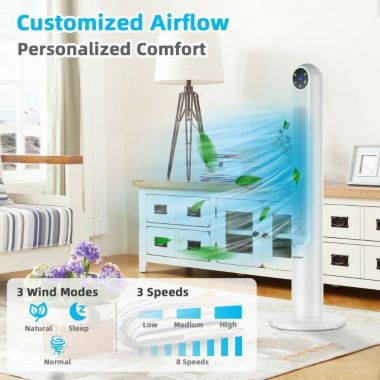 Hooya Imp.& Exp.  42 Inch 80 Degree Tower Fan with Smart Display Panel and Remote Control. View a larger version of this product image.