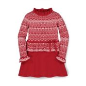Hope & Henry Girls&#39; Fair Isle Ruffle Edge Sweater Dress (Red Ruffle Kneck, 12-18 Months)