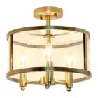 Alternate image 1 for Lalia Home 3-Light 13" Industrial Farmhouse Glass And Metallic Accented Semi-Flushmount, Antique Brass