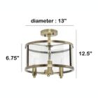Alternate image 2 for Lalia Home 3-Light 13" Industrial Farmhouse Glass And Metallic Accented Semi-Flushmount, Antique Brass