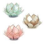 Alternate image 0 for Contrast Set of 3 Capiz Shell Blooming Lotus Flower Tealight Candle Holders Smoke, Turquoise, Peach