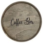 Elegant Designs Decorative 13.75" Round Wood Serving Tray with Handles, "Coffee Bar"
