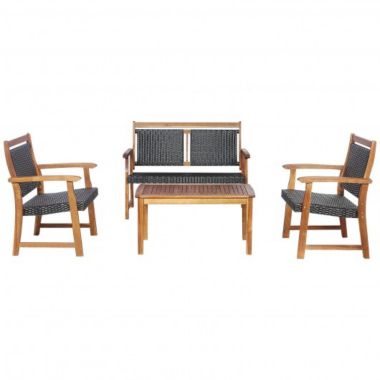 Costway 4 Pieces Outdoor Patio Rattan Furniture Sofa Set with Acacia Wood Frame. View a larger version of this product image.