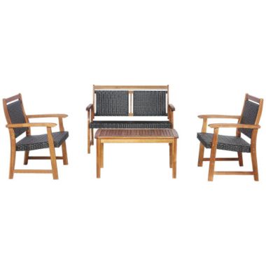 Costway 4 Pieces Outdoor Patio Rattan Furniture Sofa Set with Acacia Wood Frame. View a larger version of this product image.