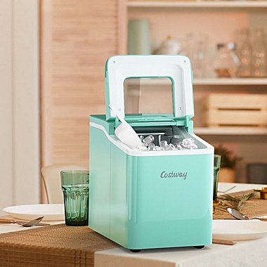 Costway Portable Countertop Ice Maker Machine with Scoop-Green. View a larger version of this product image.