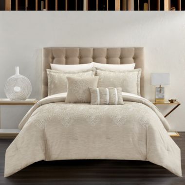Chic Home Hubli Comforter Set Embroidered Pattern Heathered Bedding - Decorative Pillows Shams Included - 5 Piece - Queen 92x96", Beige. View a larger version of this product image.