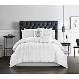 Chic Home Ahtisa Comforter Set Jacquard Floral Applique Design Bedding White, Queen